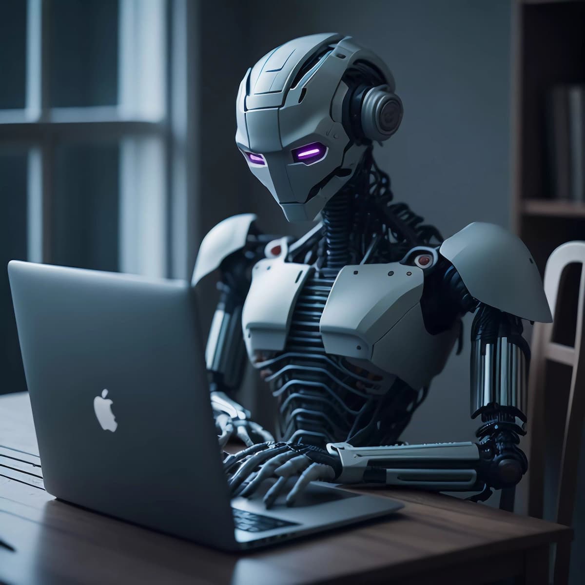 Robot typing on a MacBook (generated by A.I.)